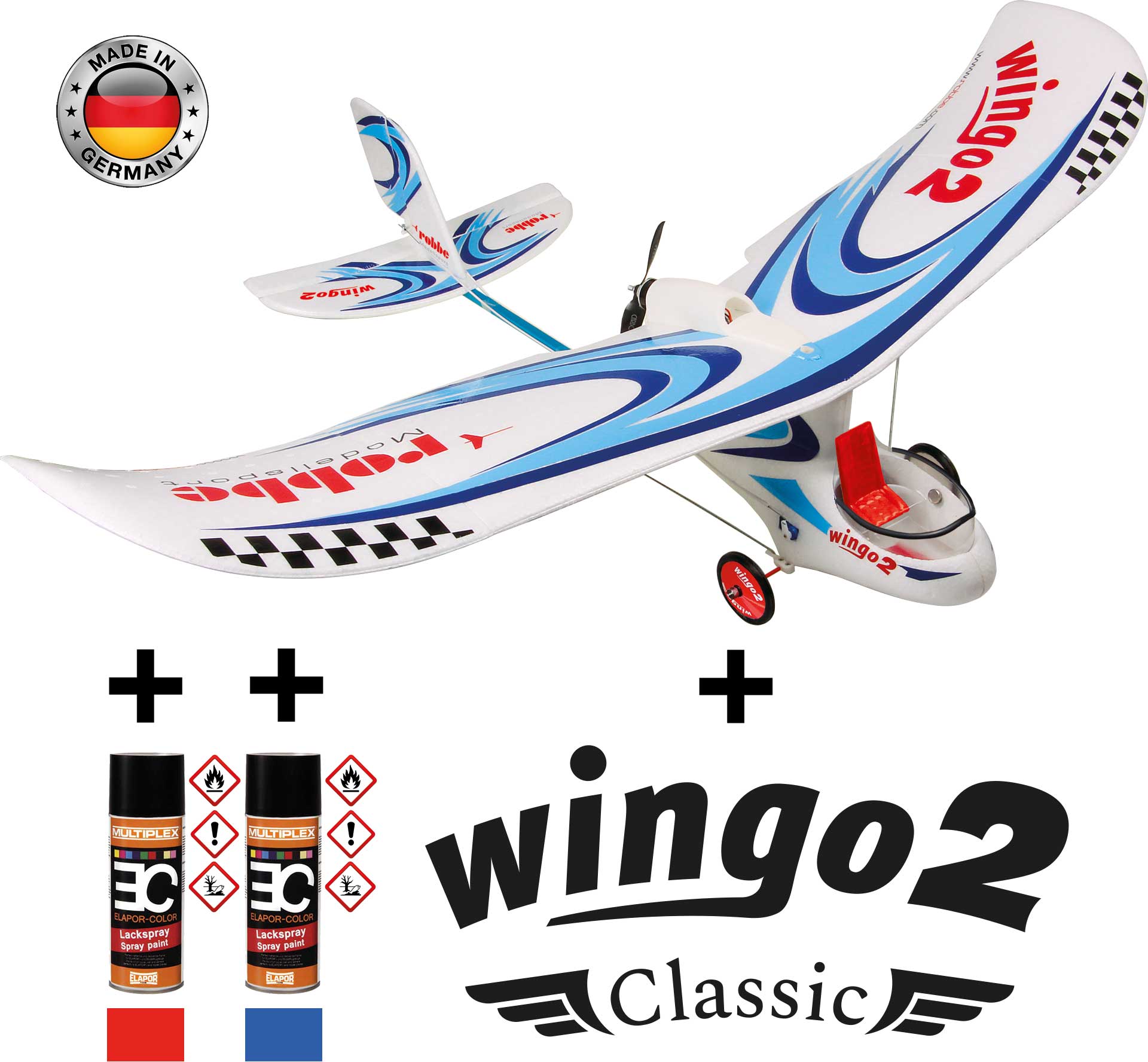 Robbe Modellsport Wingo 2 Kit "Classic" Sonderversion mit "Classic" Dekorsatz und Farbspray rot/blau