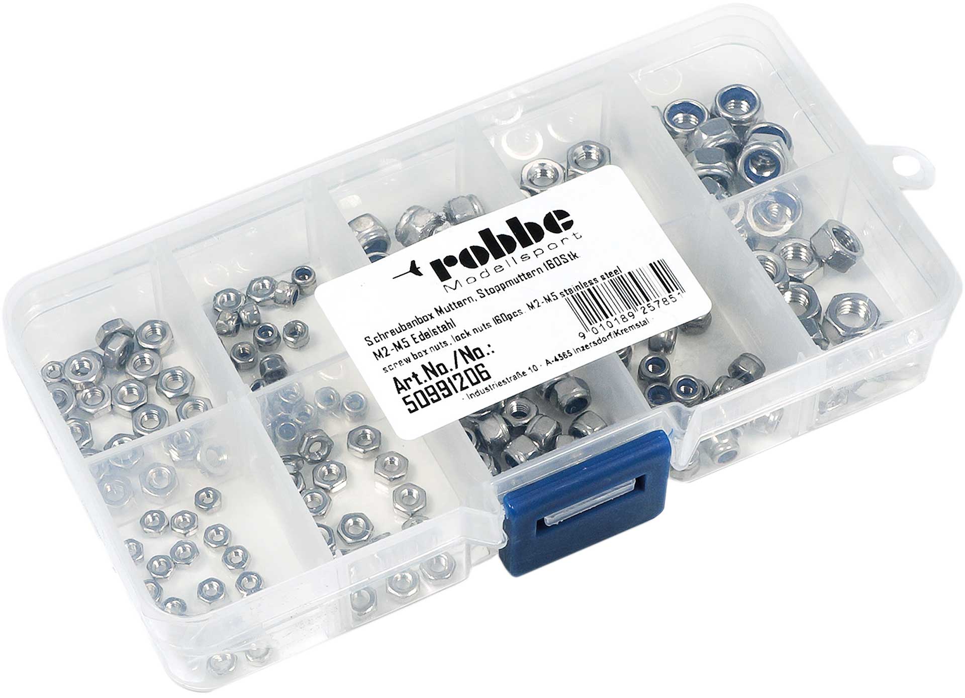 Robbe Modellsport Screw box Nuts, stop nuts 160pcs M2-M5 stainless steel