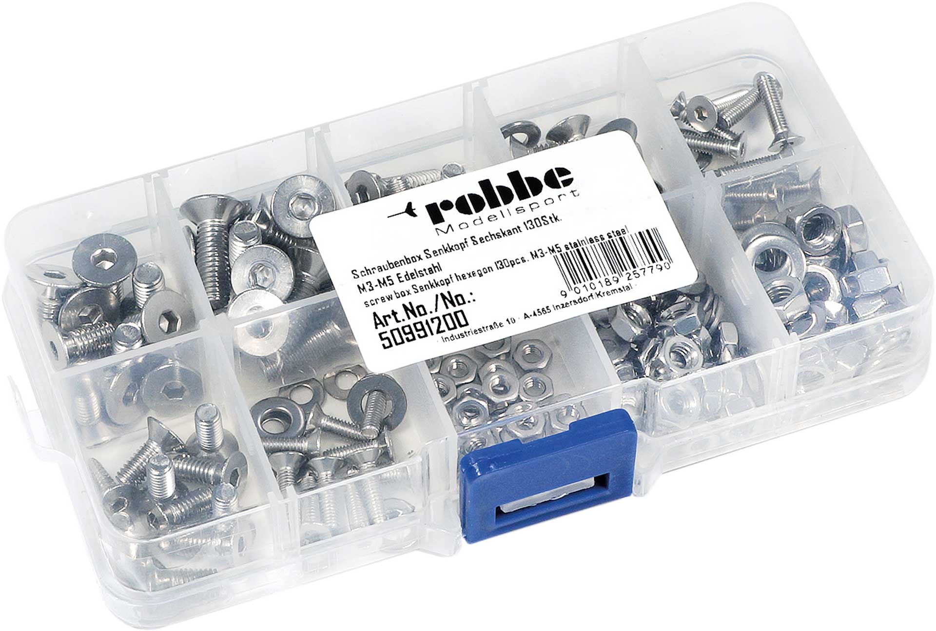 Robbe Modellsport Screw box countersunk head hexagon 130pcs. M3-M5 stainless steel