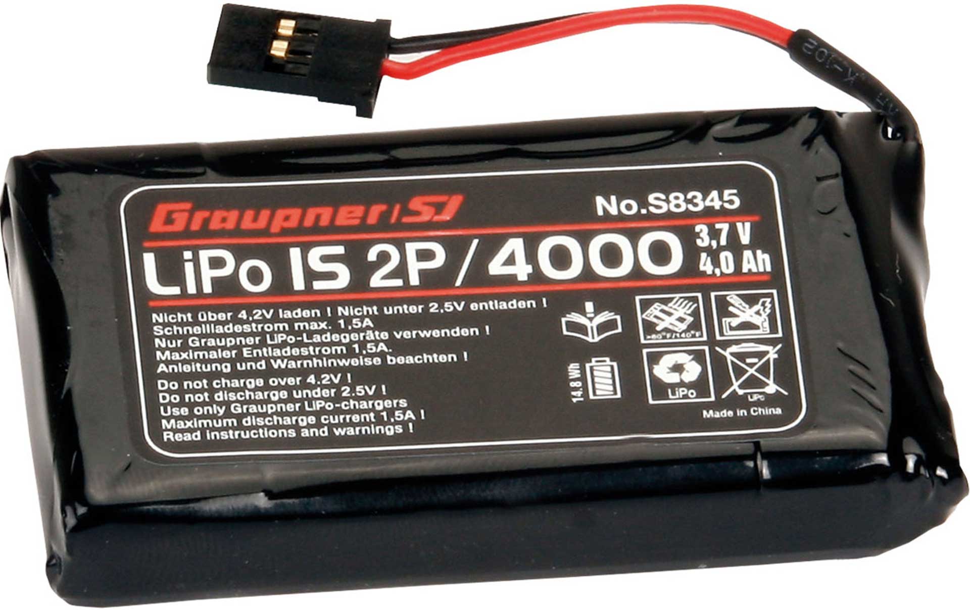 GRAUPNER SENDERAKKU LIPO 1S 2P 4000 MAH 3,7 VOLT S-AKKU TX MZ-24, MZ-18,  MC-26