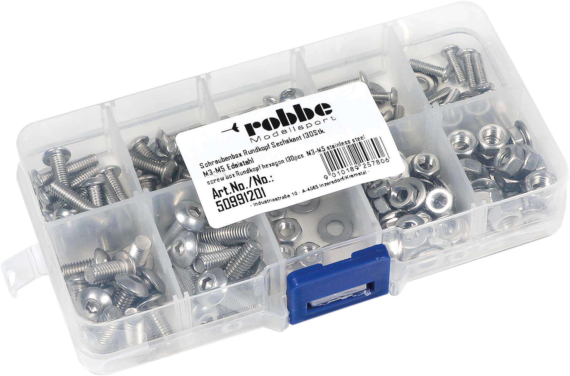 Robbe Modellsport Screw box round head hexagon 130pcs. M3-M5 stainless steel