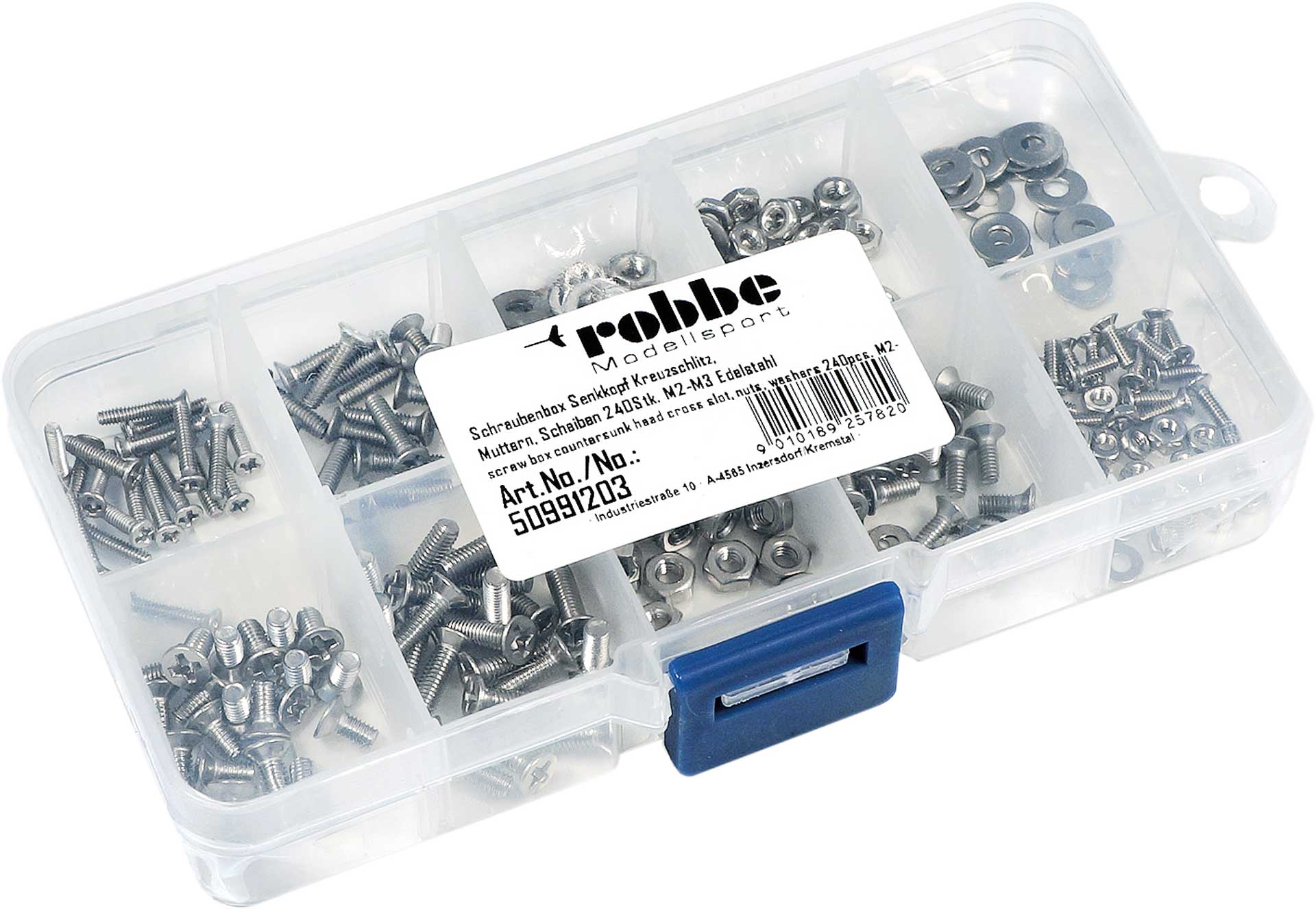 Robbe Modellsport Screw box countersunk head cross recess, Nuts, washers 240pcs M2-M3 stainless steel