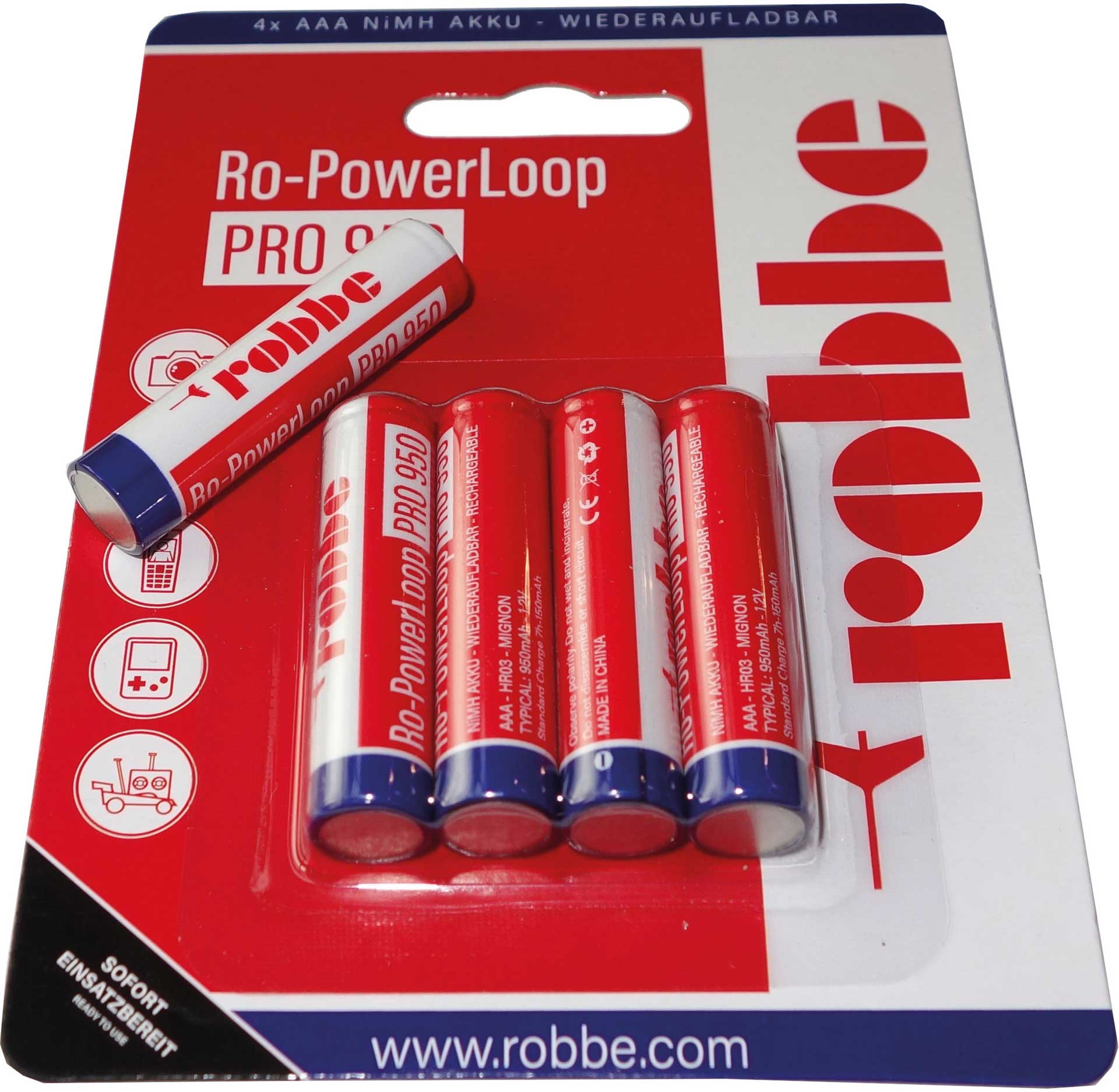 Robbe Modellsport RO-POWER LOOP MICRO AAA 950 MAH 1,2 VOLT 4 PIÈCES SOUS BLISTER