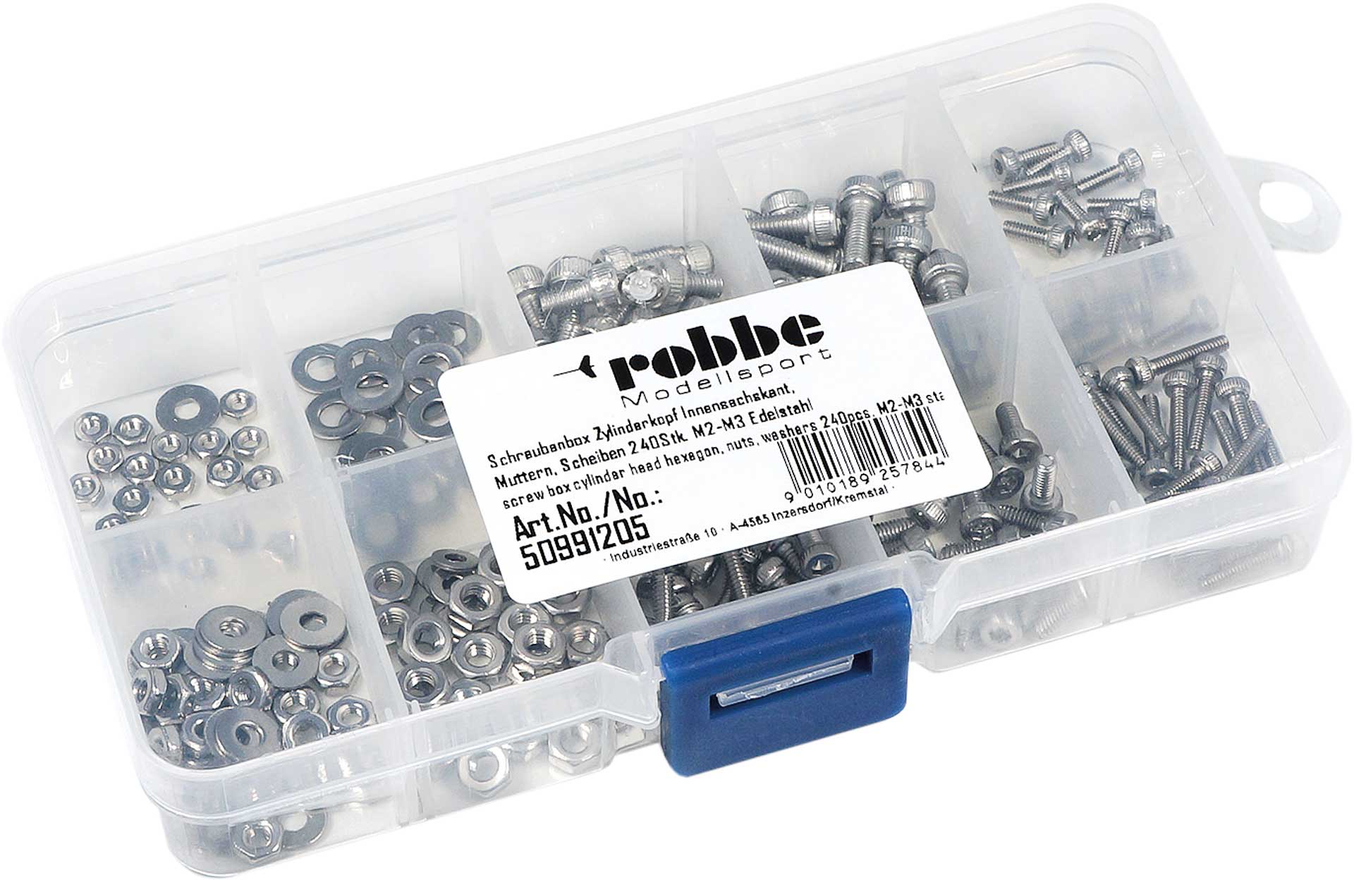 Robbe Modellsport Screw box Cylinder head Hexagon socket, nuts, washers 240pcs. M2-M3 stainless steel