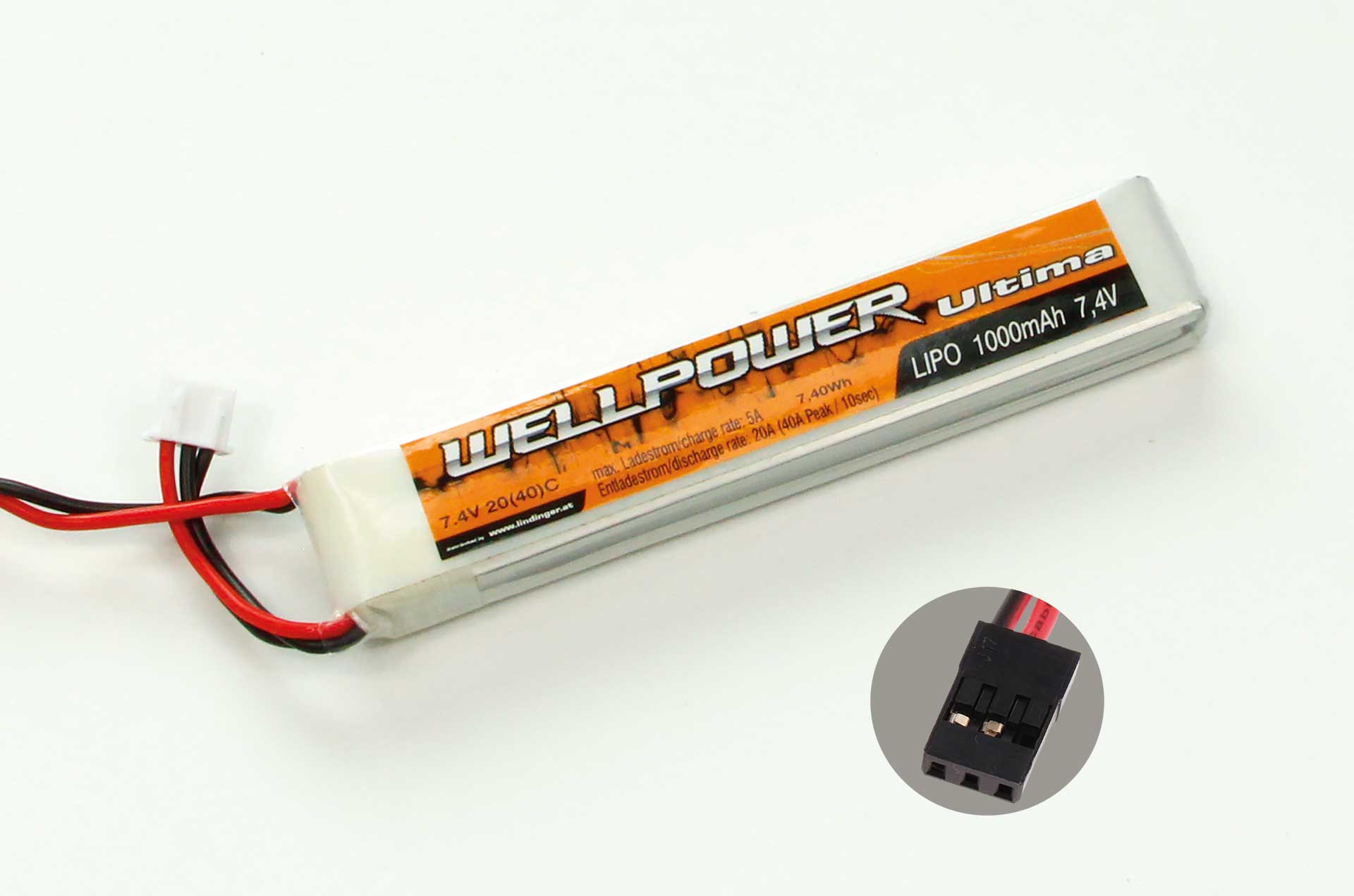 WELLPOWER Lipo battery ULTIMA 1000 mAh / 7,4V Volt 2S "Slim" 20/40C Graupner/JR plug