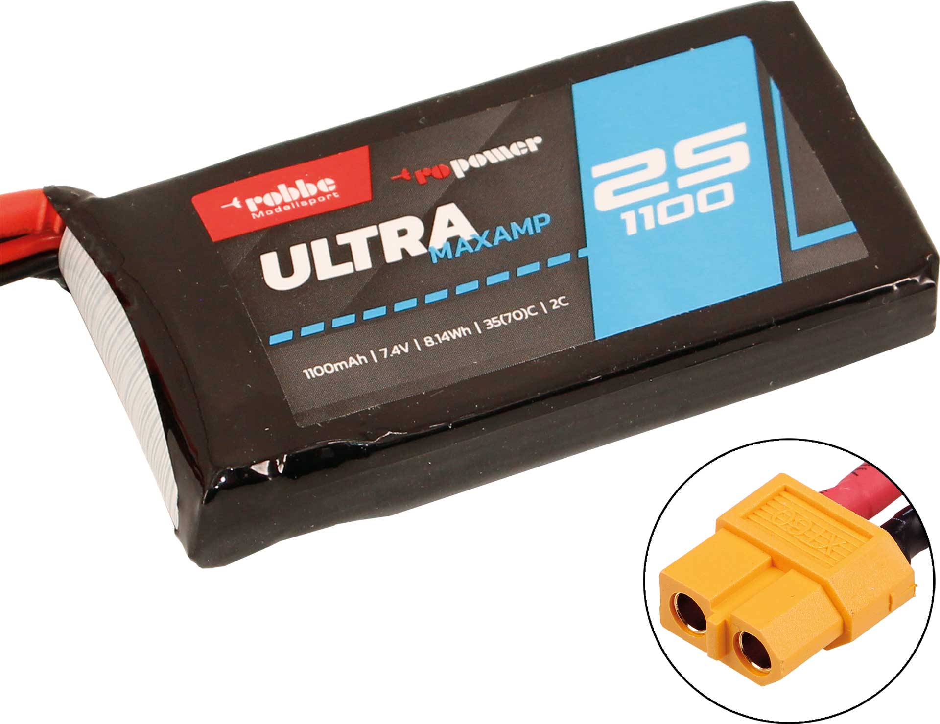 Robbe Modellsport RO-POWER ULTRA MAXAMP 1100MAH 7,4 VOLT 2S 35(70)C LIPO BATTERY XT-60